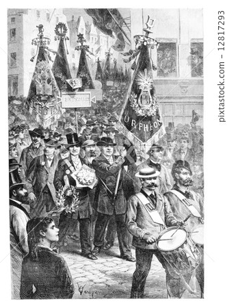 A Parade of Societies, vintage engraving 12817293