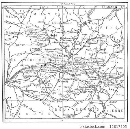 Topographical Map of Department of Maine-et-Loire in Pays de la Topographical Map of Department of Maine-et-Loire in Pays de la 12817305