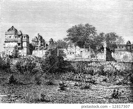Rana Kumba Palace, vintage engraving 12817307
