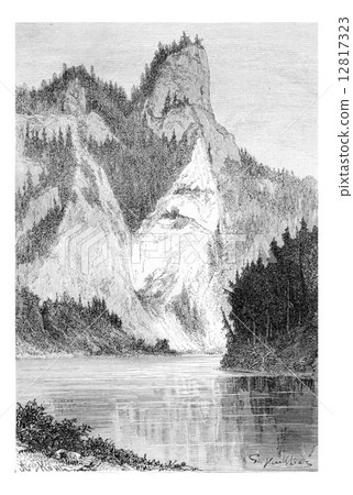 View of the Falkenfels and Mount Pionines, in the Tatra Mountain 12817323