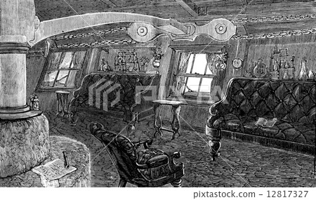 Life on board. The living room of the captain, vintage engraving Life on board. The living room of the captain, vintage engraving 12817327