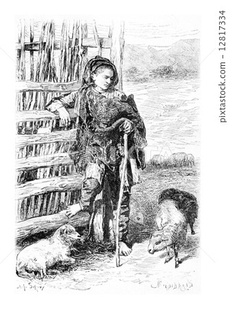 Mingrelian Peasant, vintage engraving 12817334