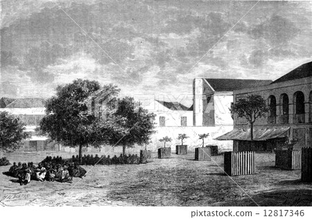 Market Goree, vintage engraving. 12817346