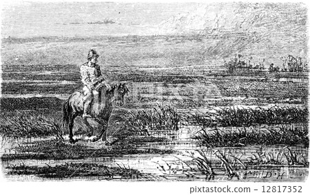 Russian voyage (Livonia), vintage engraving. Russian voyage (Livonia), vintage engraving. 12817352
