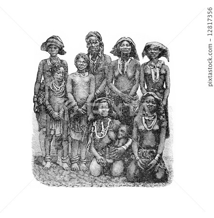 Mandombe Women of Congo, Central Africa, vintage engraving 12817356