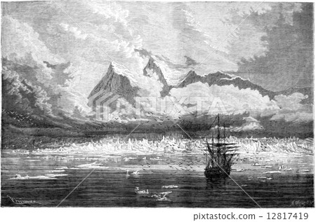 Glacier needle and wetting of the corvette, vintage engraving. Glacier needle and wetting of the corvette, vintage engraving. 12817419