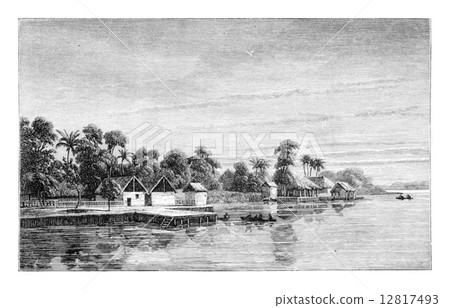 Porto da Lenha in Angola, Africa, vintage engraving 12817493