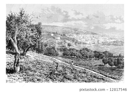 City of Nazareth in Israel, vintage engraving 12817546