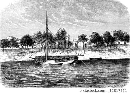 Podor, vintage engraving. Podor, vintage engraving. 12817551