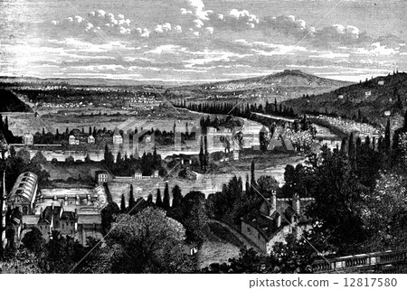 Louveciennes. The panorama of the flag of Barry. left view, vint Louveciennes. The panorama of the flag of Barry. left view, vint 12817580