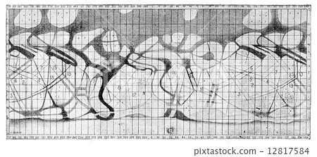 Historical Map of Planet Mars, vintage engraving 12817584