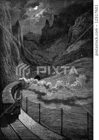 The Gargantas (grooves) of Pancorbo tunnel, vintage engraving. 12817601