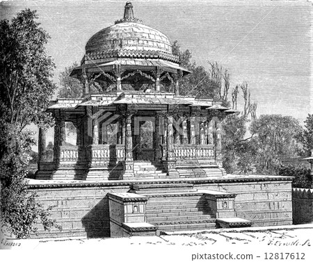 Cenotaph of Sangram Singh, Udaipur, vintage egraving. 12817612