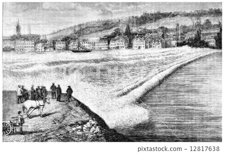 The bar of the Seine, vintage engraving. 12817638
