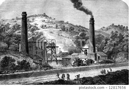 View of the coal pit Glyn, near Pontypool. vintage engraving. 12817656