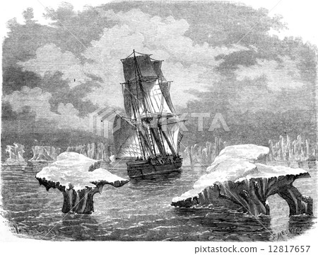 The corvette research in ice, vintage engraving. 12817657