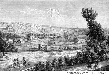 Valley Puys, view garden M.Alexandre Dumas, vintage engraving. Valley Puys, view garden M.Alexandre Dumas, vintage engraving. 12817676