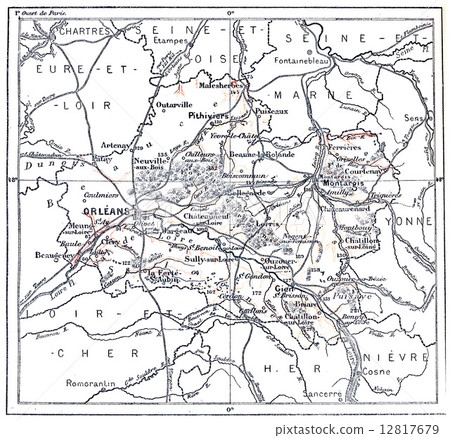 Topographical Map of Department of Loiret in Centre, France, vin Topographical Map of Department of Loiret in Centre, France, vin 12817679