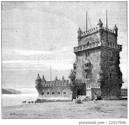 Belem Tower, in Lisbon, Portugal, vintage engraving Belem Tower, in Lisbon, Portugal, vintage engraving 12817690