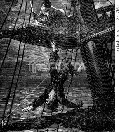 Bandits of the sea pushed abruptly, vintage engraving. 12817693