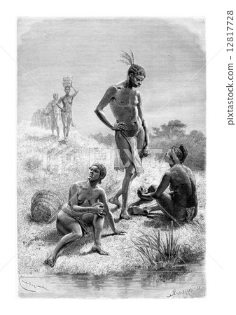 Man and Woman from Quimbandes, vintage engraving 12817728