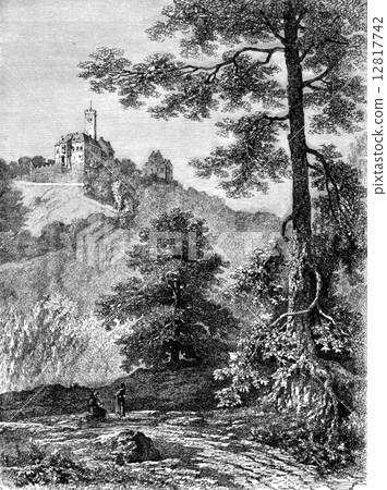 Wartburg, vintage engraving. 12817742