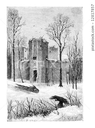 Beersel Castle Ruins, vintage engraving 12817857