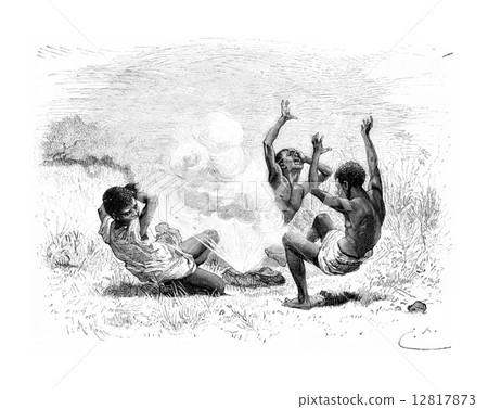 A Bullet Explodes on Three Natives in Angola, Southern Africa, v 12817873