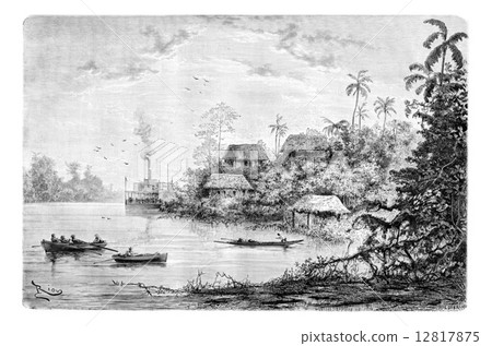 View of the Town of Cuembi along the Ica River in Amazonas, Braz 12817875