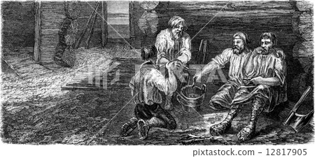 Dining carpenters at Dorpat, vintage engraving. Dining carpenters at Dorpat, vintage engraving. 12817905