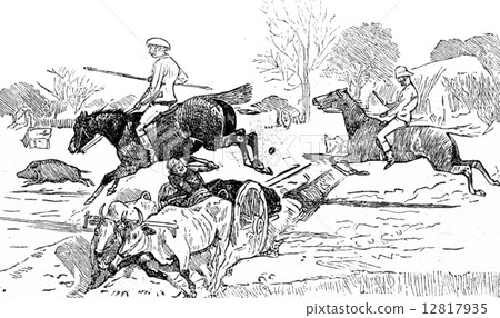 The steeplechase, vintage engraving. 12817935