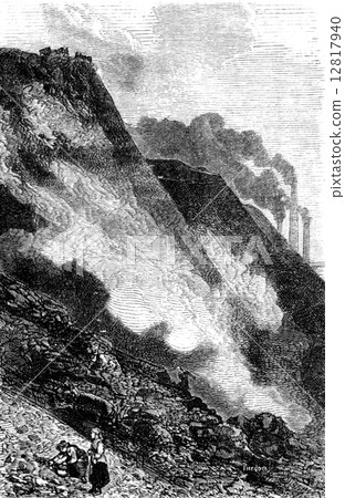 The heap of Cyfarthfa ironworks, vintage engraving. 12817940