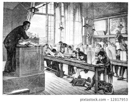 Salon of 1874; paint. - A drawing lessons at school Cochin, by A Salon of 1874; paint. - A drawing lessons at school Cochin, by A 12817953