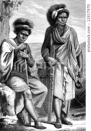 Natives of Timor, vintage engraving. 12817970