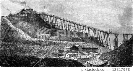 A coal mine in Swansea, vintage engraving. 12817978