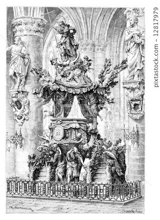 Chair of Saint Gudula, vintage engraving 12817979