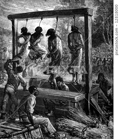 A quadruple execution in Mauritius. The executioner hung legs of A quadruple execution in Mauritius. The executioner hung legs of 12818000