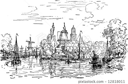 View Zwolle, vintage engraving. 12818011