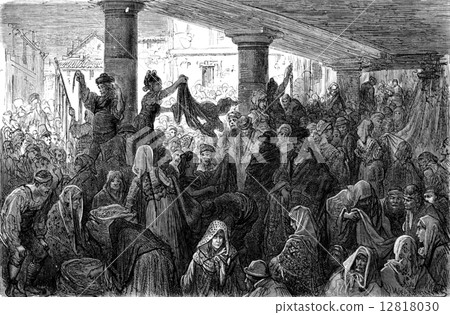 The mercado of liendre in Burgos, vintage engraving. 12818030