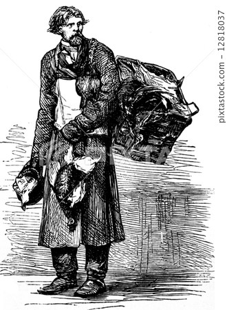 The poultry dealer, vintage engraving. The poultry dealer, vintage engraving. 12818037