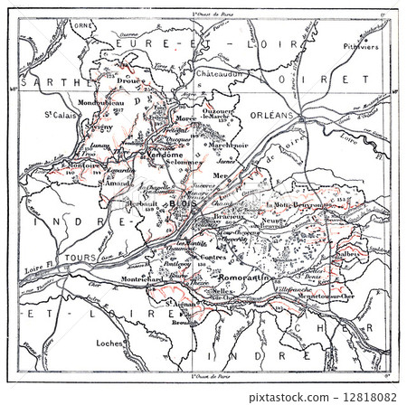 Topographical Map of Department of Loir-et-Cher in Centre, Franc 12818082