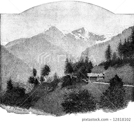 Chain of Jungfrau, vintage engraving. Chain of Jungfrau, vintage engraving. 12818102