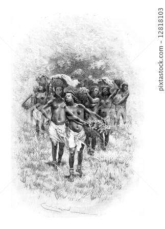 Troop of Girls Carrying Baskets in Angola, Southern Africa, vint Troop of Girls Carrying Baskets in Angola, Southern Africa, vint 12818103