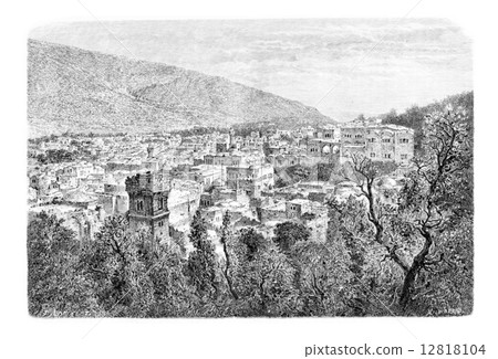 City of Nablus in West Bank, Israel, vintage engraving 12818104