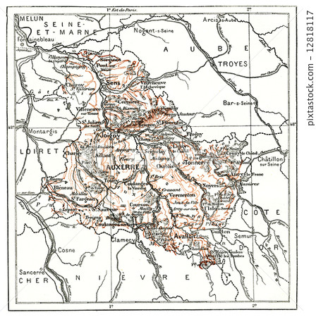 Map of Department Of Yonne, vintage engraving. 12818117