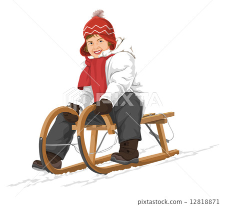 Vector of woman riding on sleigh. 12818871