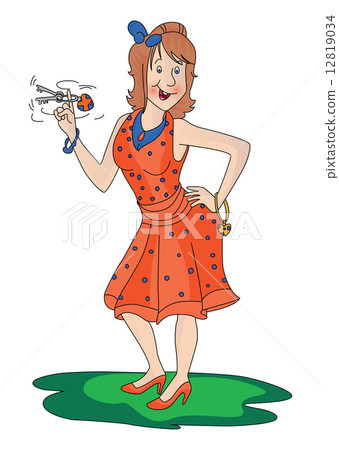 Vector of woman holding car keys. 12819034