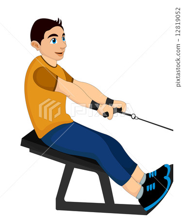 Exercising, man pulling weights, illustration 12819052