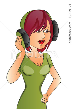 Vector of girl listening music on headphones. Vector of girl listening music on headphones. 12819121
