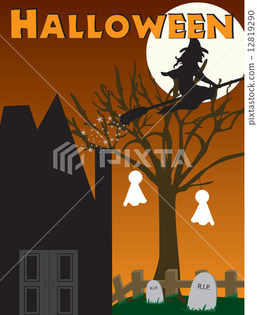 Halloween witch, haunted house scene Halloween witch, haunted house scene 12819290